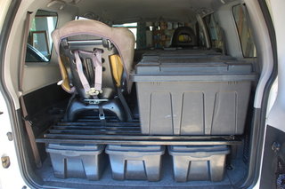 Stores 6 small crates, two large crates and one child (excl storage compartment)