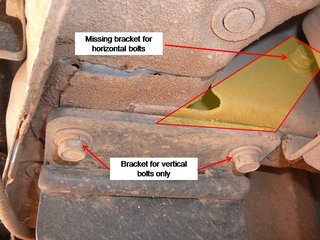Where the missing mounting bracket should be