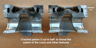 Photo 2: Cracked piston 2 cut in half.