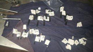 All my bolts from the strip of the engine,  pre-numbered.