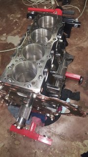 Block turned around to start fitting pistons.